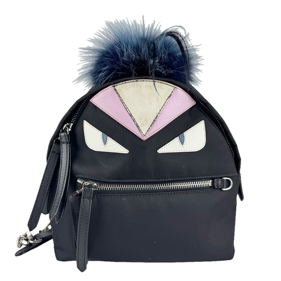 フェンディ FENDI リュック ZAINO MINI ナイロン/ファー ブラック シルバー レディース 8BZ038-48Z【中古】 z9473