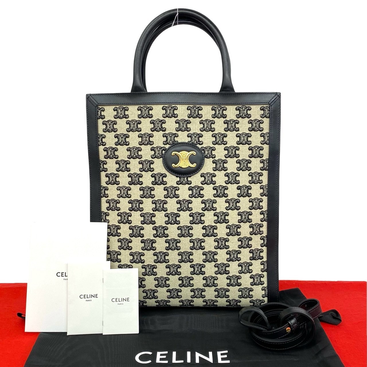 CELINE セリーヌ バーティカル カバ トリオンフ ロゴ 金具 キャンバス レザー ショルダーバッグ ブラック
85890