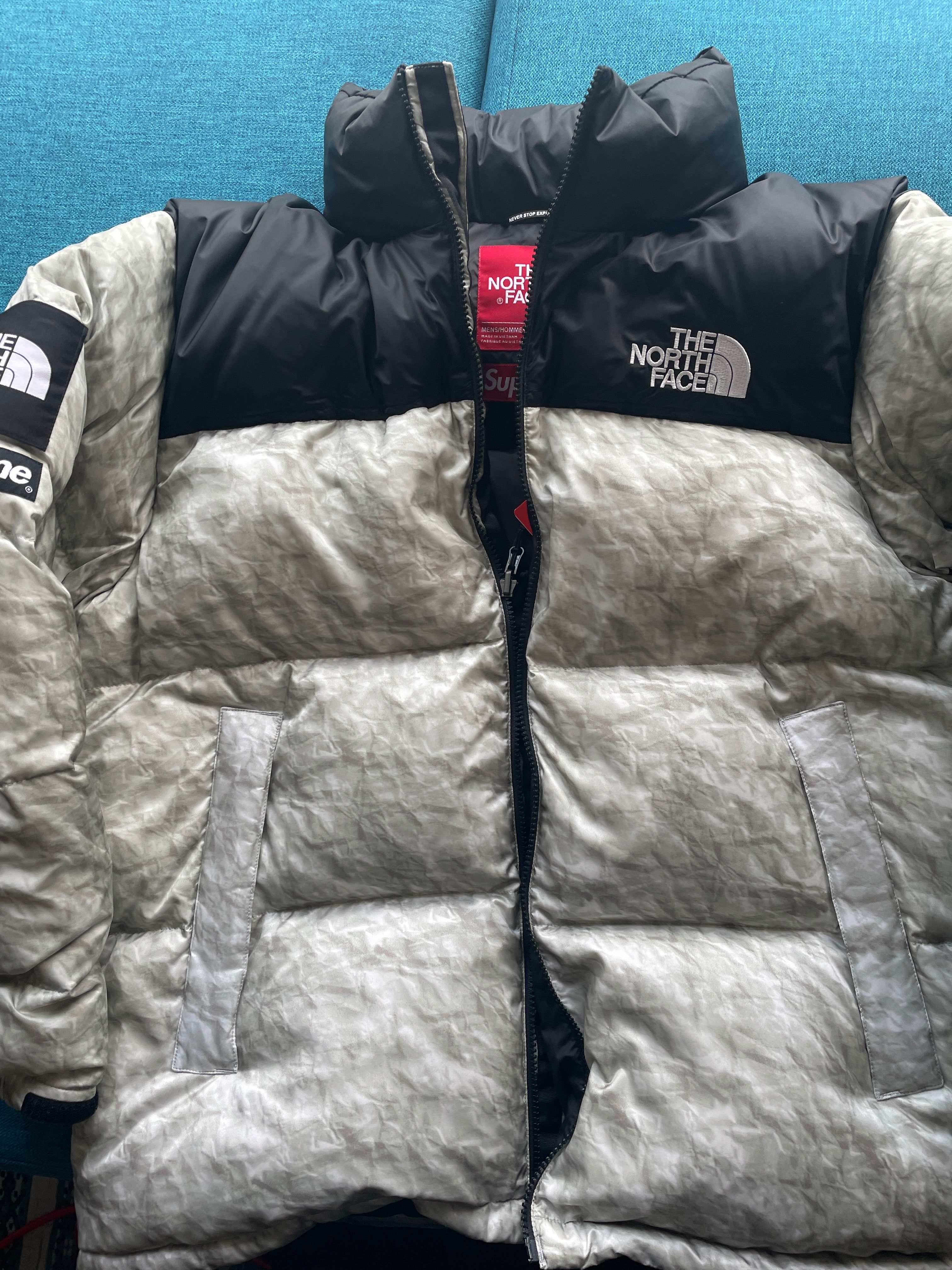 Supreme x The North Face Nuptse Jacket "White Paper Print"