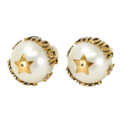 Dior ディオール ピアス ジャディオール J'Adior トライバル 白 (ホワイト)/ゴールド レジンパール/メタル アンティークゴールド金具 新品同様【中古】