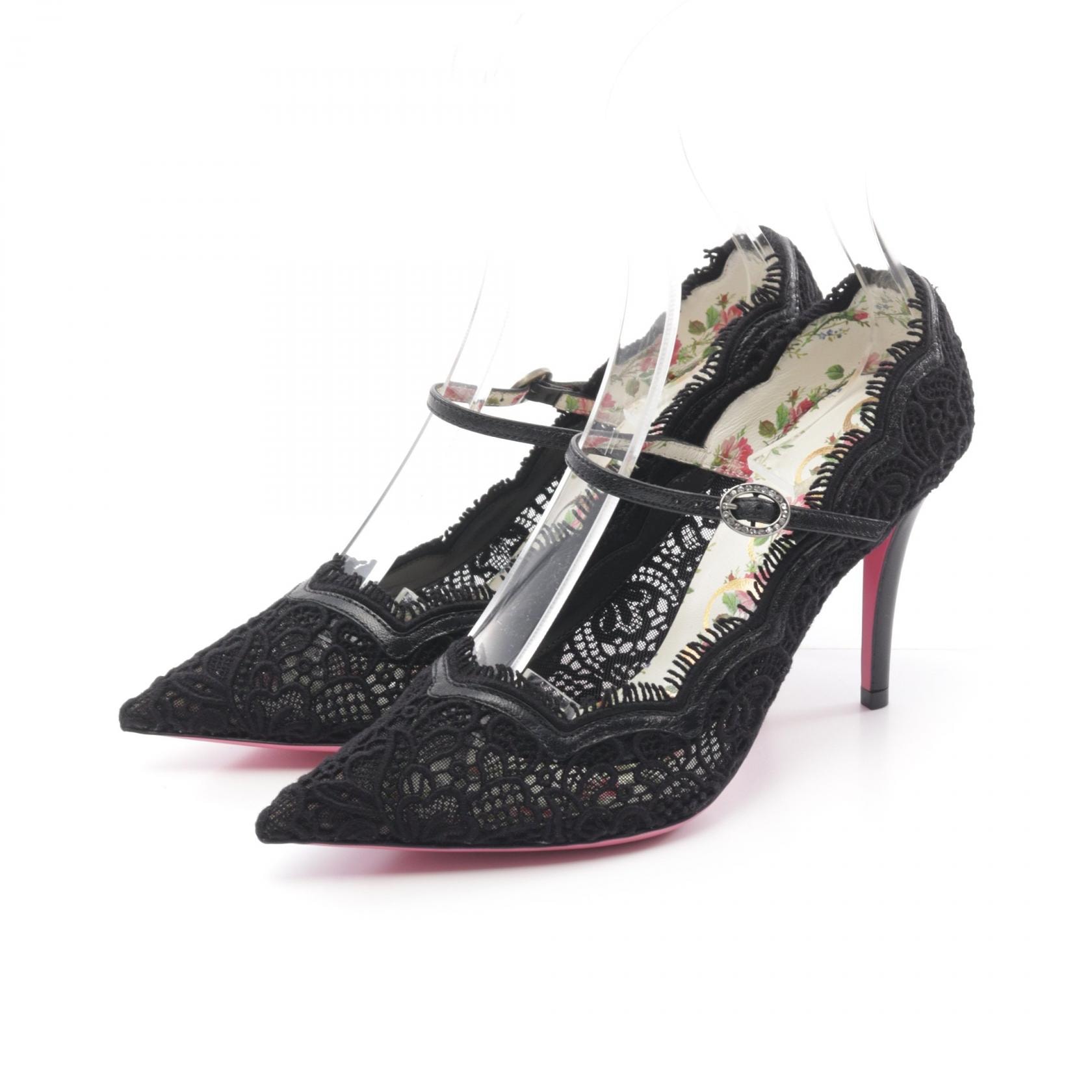 グッチ GUCCI パンプス 靴 レザー ファブリック レディース ブラック系 【中古】