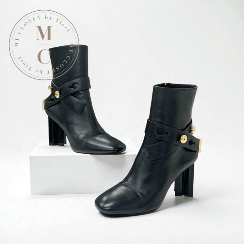 ルイヴィトン LOUIS VUITTON シルエットライン ブーツ ショートブーツ 靴 シューズ レザー ブラック 黒 ゴールド ロゴ アンクルブーツ