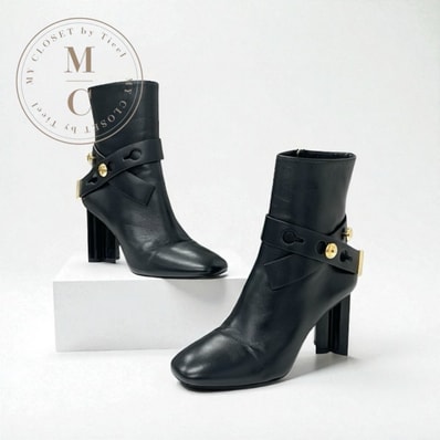 ルイヴィトン LOUIS VUITTON シルエットライン ブーツ ショートブーツ 靴 シューズ レザー ブラック 黒 ゴールド ロゴ アンクルブーツ