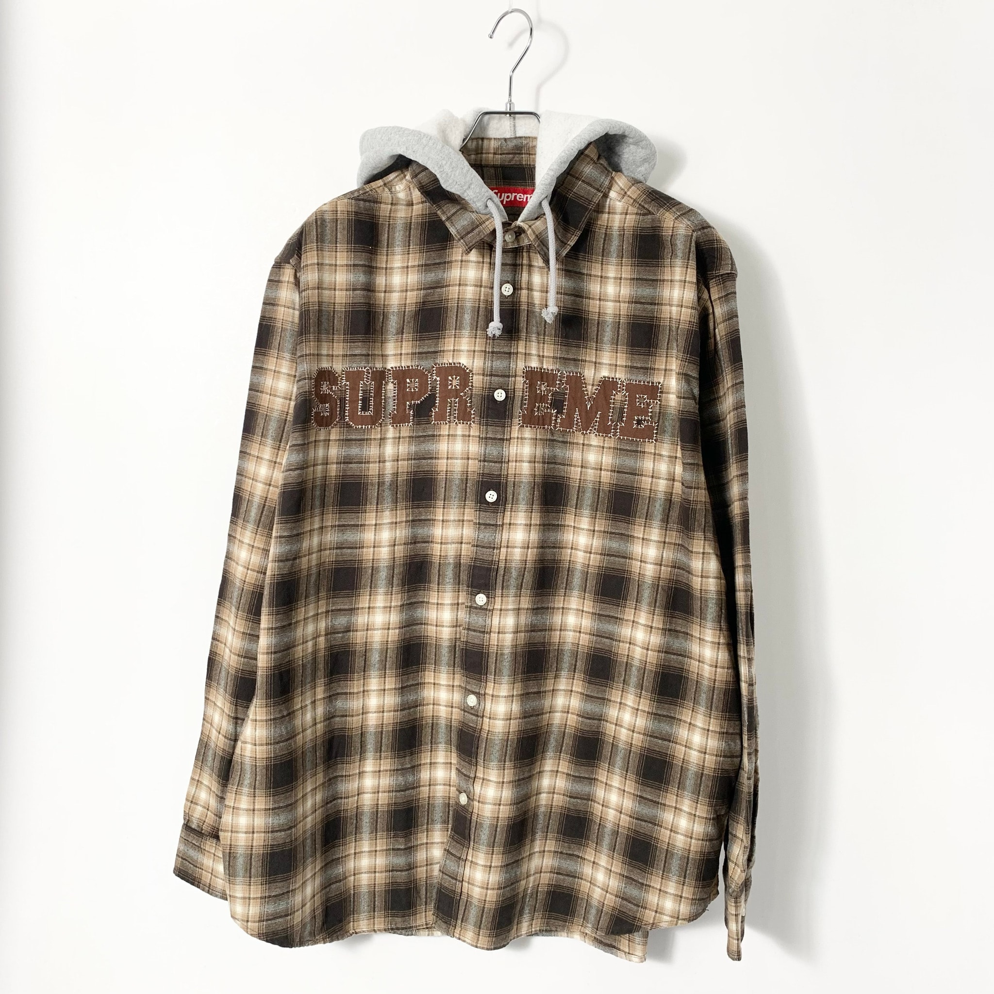 Supreme Appliqué Hooded Flannel Shirt "Brown"