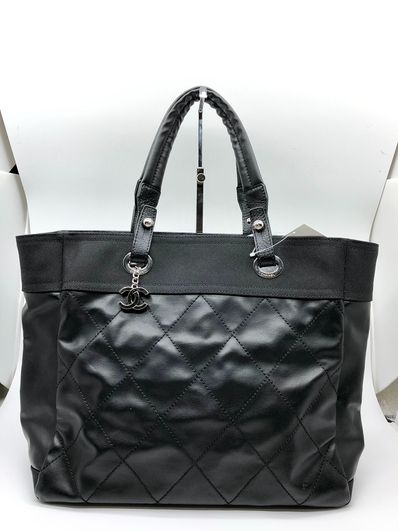 CHANEL Paris Biarritz MM Canvas Tote Bag "Black"
