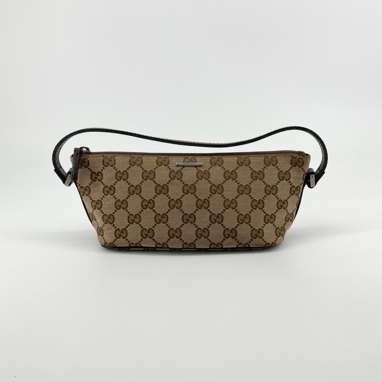 GUCCI(グッチ) アクセサリーポーチ GGキャンバス レザーハンドル シェリーライン 141809 ハンドバッグ ベージュ
