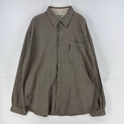 古着 コロンビア Columbia 長袖シャツ 大きいサイズ 胸ポケット 千鳥格子 ネルシャツ 2XL ブラウン系 チェック メンズ