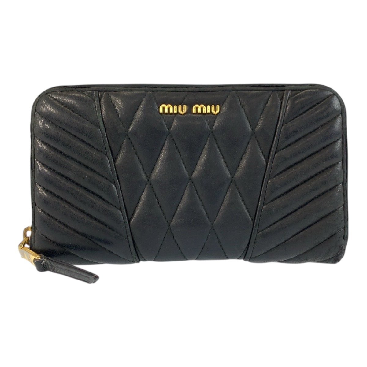 MIUMIU ミュウミュウ ナッパバイカー ブラック 黒 ゴールド金具 レザー 長財布 ロングウォレット 600579 【中古】