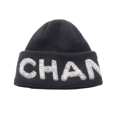 シャネル CHANEL ロゴ ニットキャップ ニットキャップ 帽子 ウール カシミヤ レディース ブラック系 【中古】