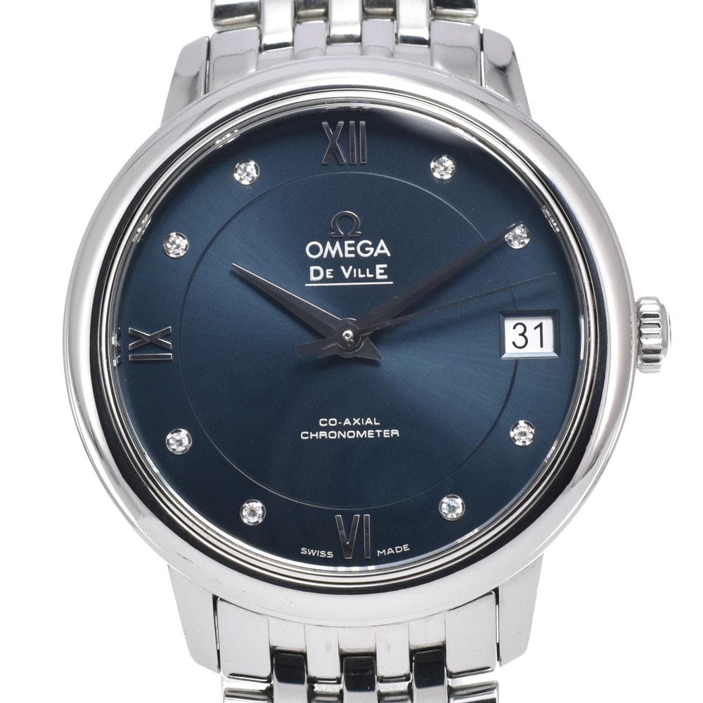 オメガ OMEGA 424.10.33.20.53.001 デビル プレステージ 8P ダイヤモンド ブルー 自動巻き レディース 良品 腕時計 B#149495