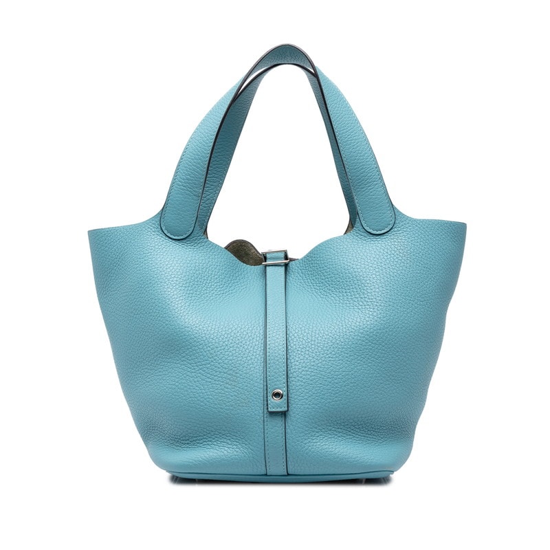 エルメス ピコタンロックMM ハンドバッグ X刻印 2016年 ブルー系 シルバー金具 トリヨンクレマンス レディース HERMES 中古