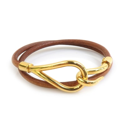 エルメス HERMES ブレスレット チョーカー ネックレス ジャンボ レザー/メタル ブラウン/ゴールド レディース【中古】 e61777