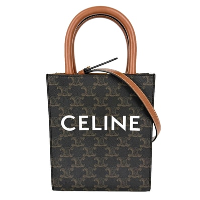 CELINE セリーヌ 2WAY トリオンフ ミニ バーティカルカバ ショルダーバッグ ハンドバッグ 肩掛け 斜め掛け PVCコーティングキャンバス レザー ブラウン 茶 ゴールド金具 レディース【中古品】