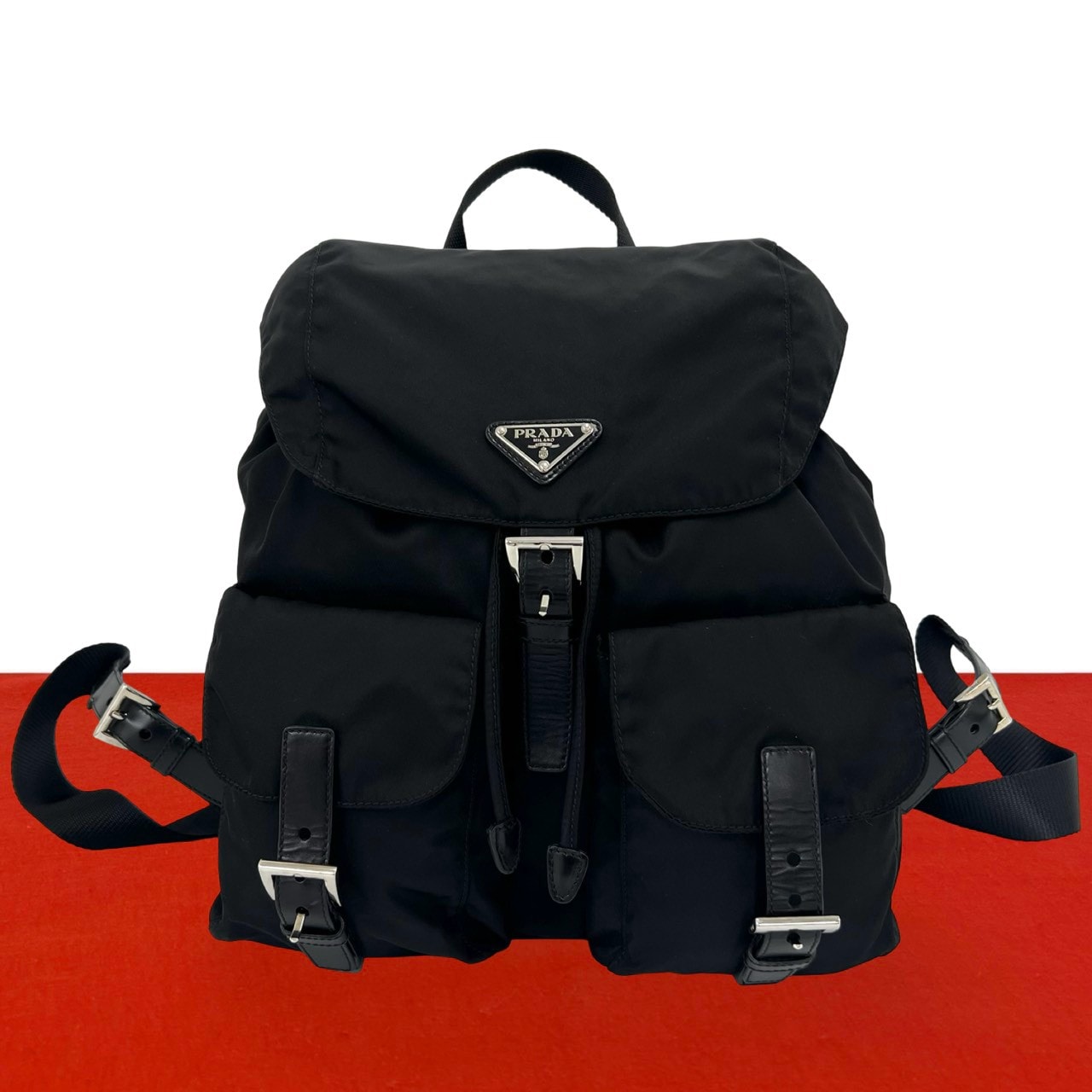PRADA プラダ 三角ロゴ 金具 ナイロン レザー リュックサック ブラック
0016a