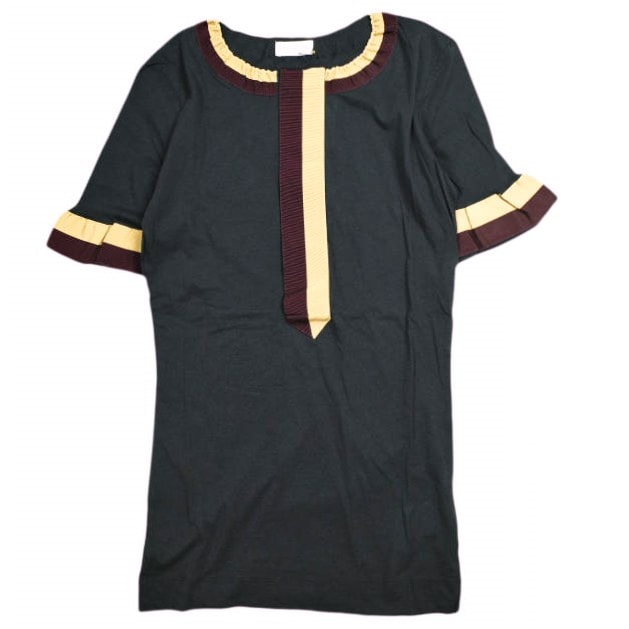 新品 DRIES VAN NOTEN ドリスヴァンノッテン 24SS HAPPY TAPE 8606 W.K.POLO グログランテープ Tシャツ 241-011144-8606-509 S NAVY 定価55,000円 半袖 ヘンリーネック カットソー