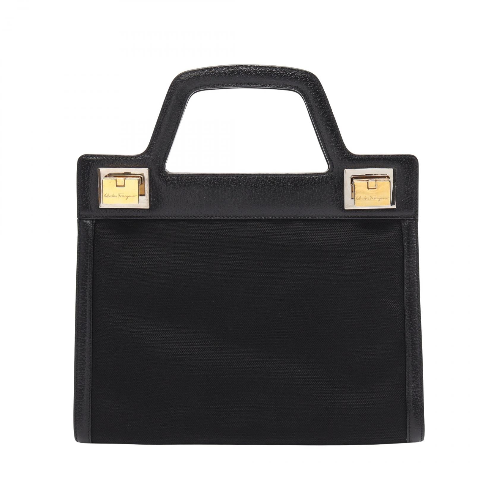 サルヴァトーレフェラガモ Salvatore Ferragamo ハンドバッグ バッグ キャンバス レザー レディース ブラック系 21 1849 【中古】