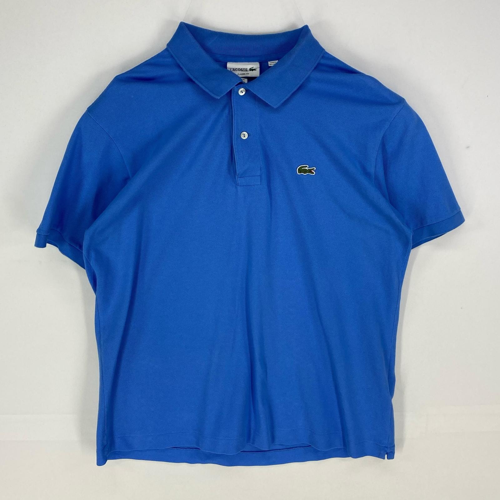 古着 ラコステ LACOSTE 鹿の子 半袖シャツ ワンポイント ロゴワッペン ポロシャツ ショートスリーブ XL ブルー系 無地 メンズ