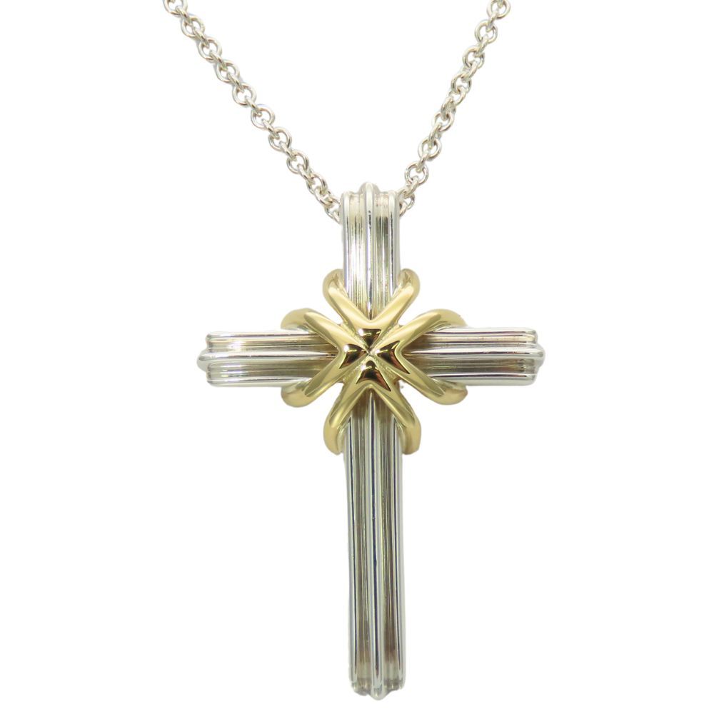 【中古】 ティファニー ネックレス シグネチャークロス シルバー925 K18YG 約7.8g シルバー イエローゴールド コンビ アクセサリー レディース 女性 TIFFANY&Co.