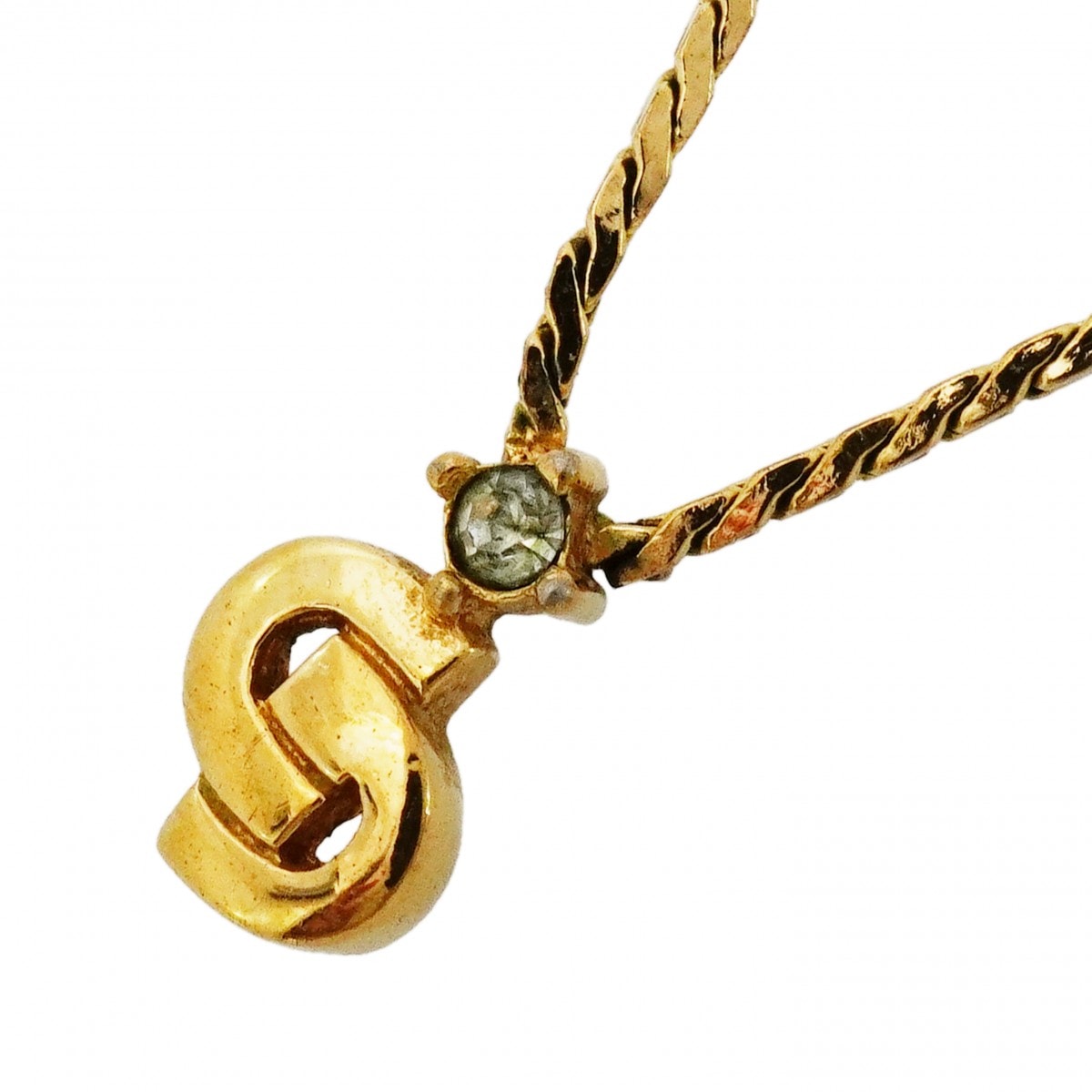 【6jdb0266】クリスチャンディオール ネックレス CDロゴ GPメッキ ラインストーン ゴールド【中古】レディース