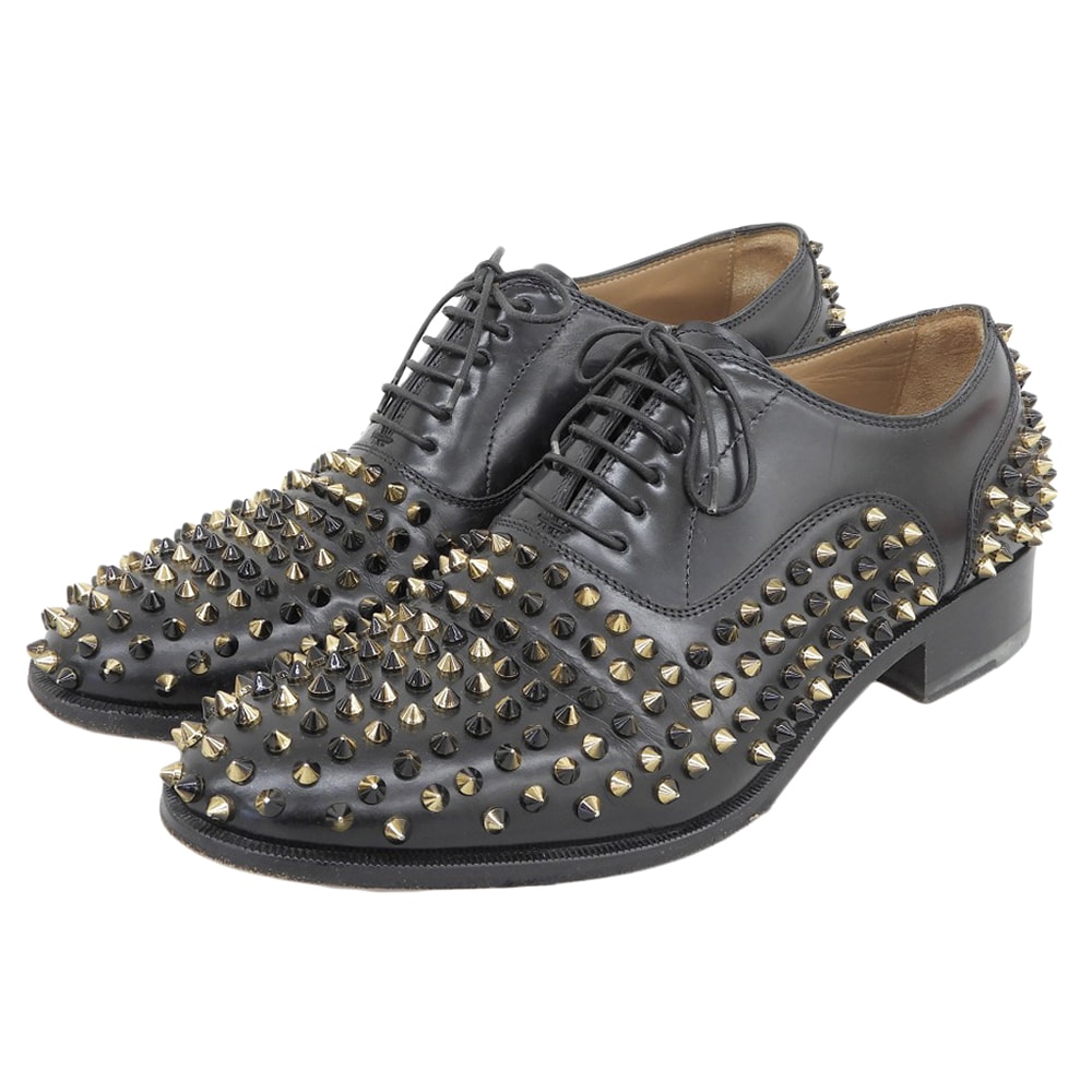 クリスチャンルブタン フレディ スパイク レースアップシューズ メンズ ブラック×ゴールド 41 41