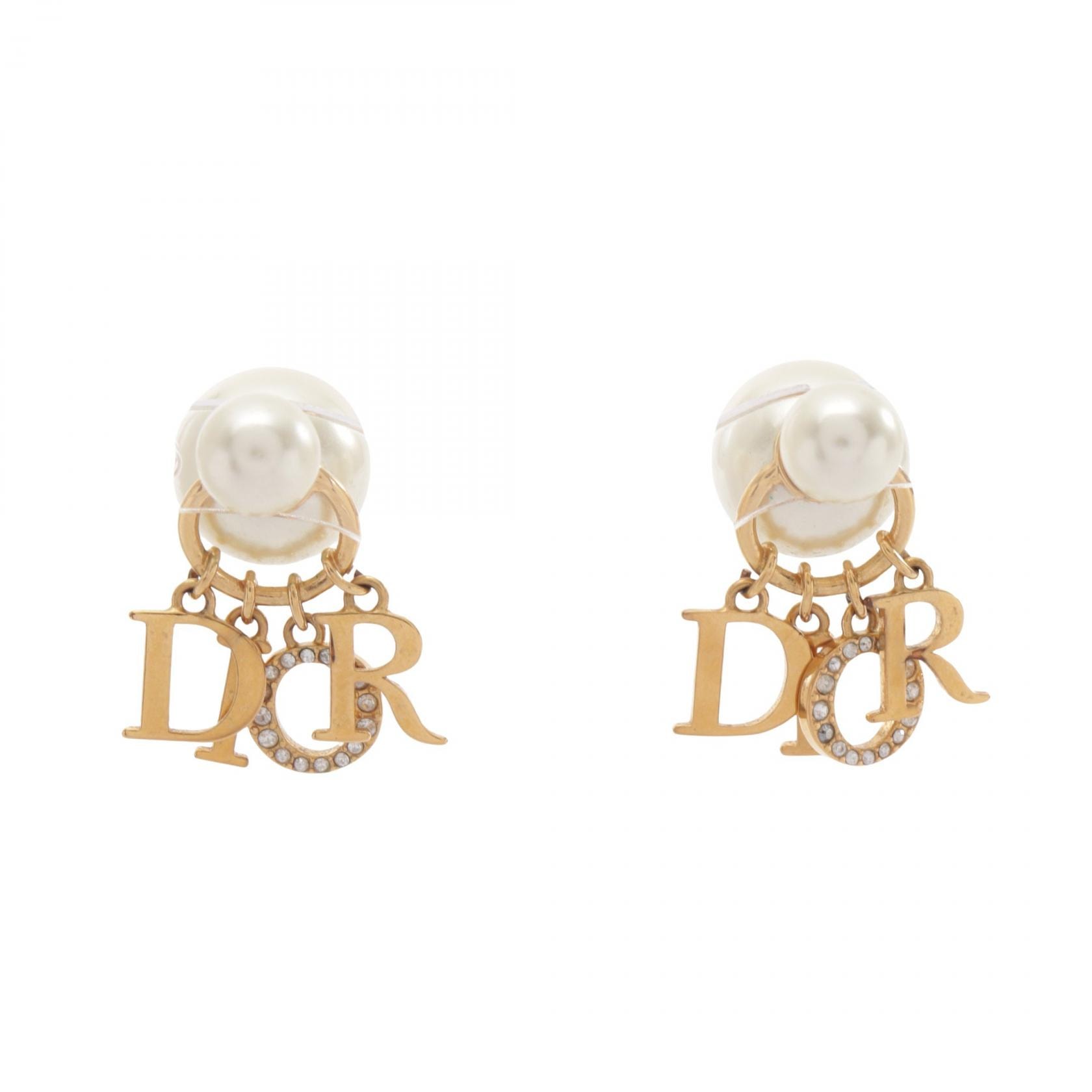 ディオール Dior Dior Tribales トライバル ピアス ジュエリー GP(ゴールドメッキ) フェイクパール / ラインストーン レディース ホワイト系 / クリア系 【中古】