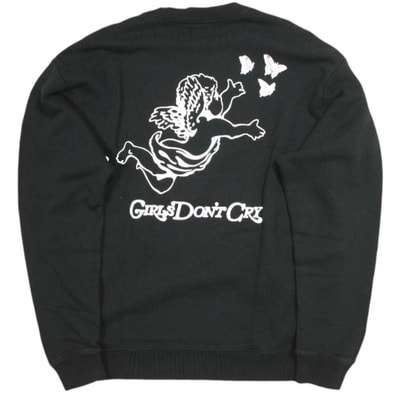 新品 Girls Don't Cry ガールズドントクライ 24AW アメリカ製 Angel Crewneck エンジェルクルーネックスウェット L Black/White トレーナー 裏起毛 VERDY トップス g24094