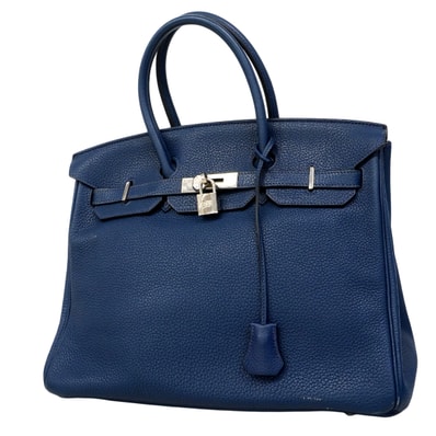 【6fa0015】エルメス ハンドバッグ バーキン35 トゴ ブルードブリュス シルバー金具 □N刻印 刻印不鮮明【中古】レディース