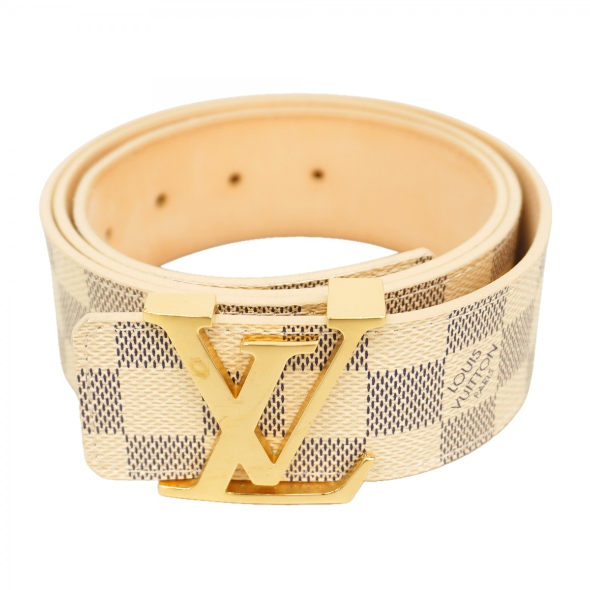 【6cd5102-k】ルイヴィトン ベルト ダミエ・アズール サンチュールLVイニシャル M9609 ホワイト【中古】メンズ