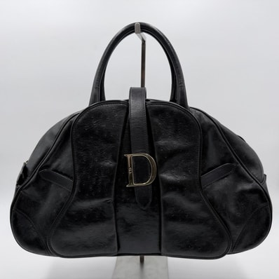 Christian Dior(クリスチャンディオール)ヴィンテージ ハンドバッグ ブラック レザー Dロゴ ゴールド金具