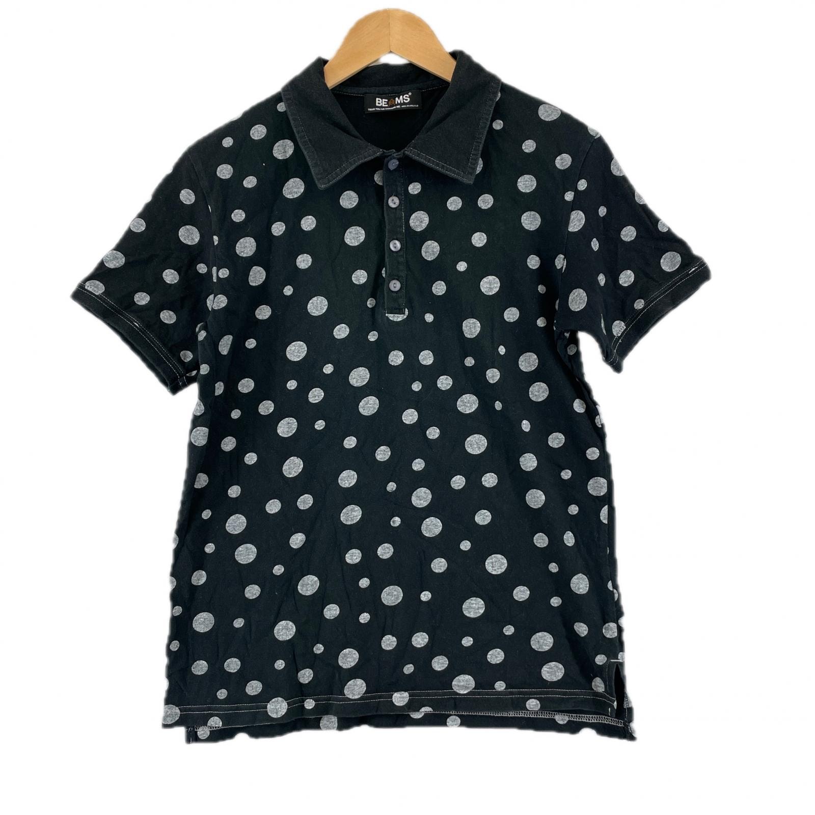 美品 BEAMS ビームス 水玉 春夏 SS ポロシャツ コットン ブラック メンズ M【古着】【中古】