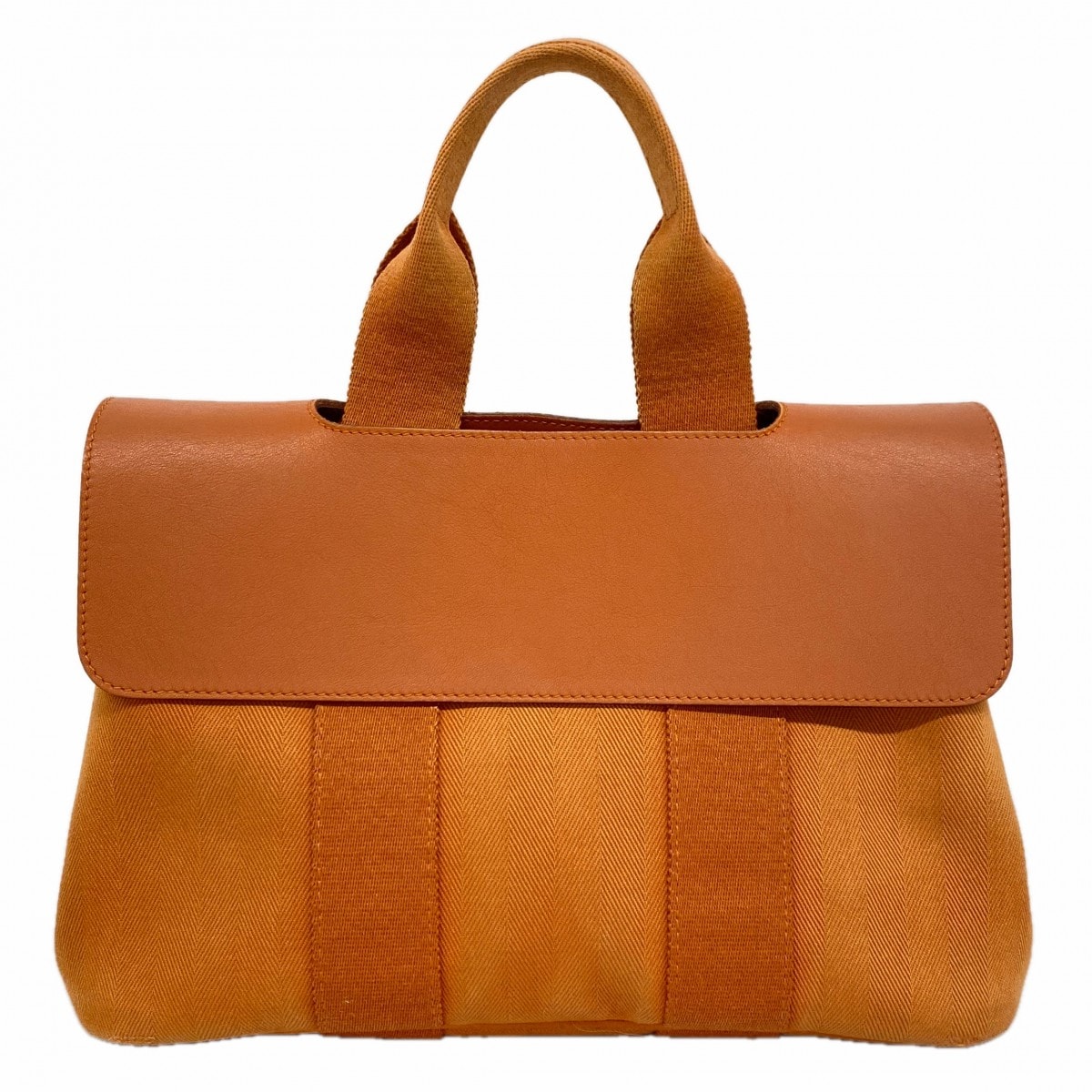 【6cc3348-k】エルメス トートバッグ ヴァルパライソPM トワルシェブロン オレンジ シルバー金具【中古】レディース