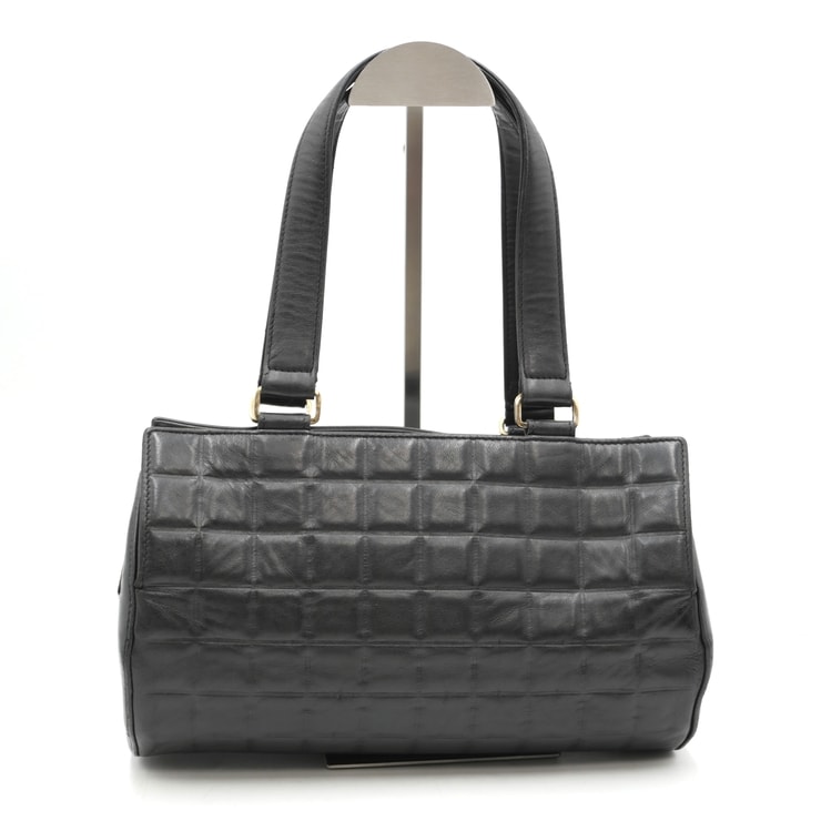 CHANEL(シャネル)チョコバー ヴィンテージ 筒型ミニボストンバッグ ハンドバッグ ブラック ラムスキン ココマーク ゴールド金具 レディース【中古】