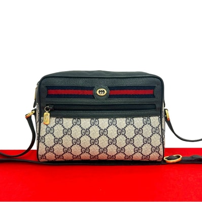 GUCCI グッチ シェリーライン GG ロゴ金具 レザー PVC ショルダーバッグ ネイビー
59890