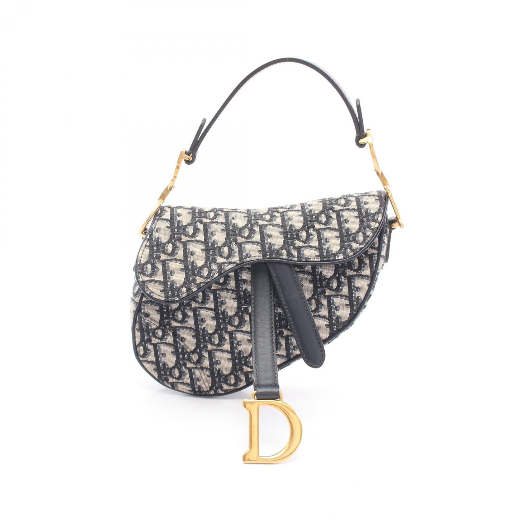 ディオール Dior SADDLE サドル オブリーク ハンドバッグ バッグ キャンバス レザー レディース ネイビー系 / ベージュ系 【中古】