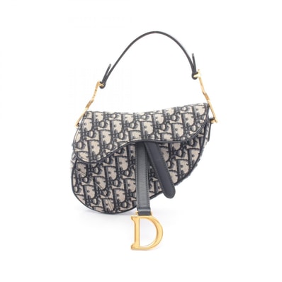 ディオール Dior SADDLE サドル オブリーク ハンドバッグ バッグ キャンバス レザー レディース ネイビー系 / ベージュ系 【中古】