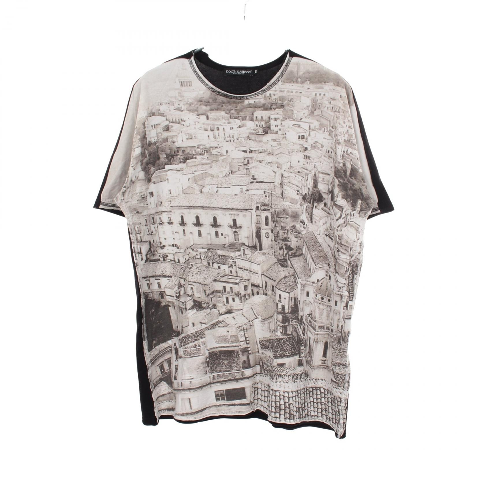 ドルチェアンドガッバーナ DOLCE & GABBANA グラフィック プリント 半袖Tシャツ 衣料品 トップス コットン メンズ ブラック系 【中古】