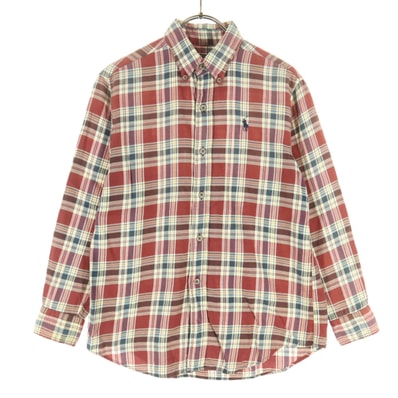 POLO RALPH LAUREN ポロラルフローレン チェック柄 長袖 ボタンダウンシャツ 150 レッド