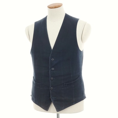 【中古】ビームスハート BEAMS HEART コットンリネン カジュアル系ジレ ベスト ネイビー【サイズ46】【メンズ】