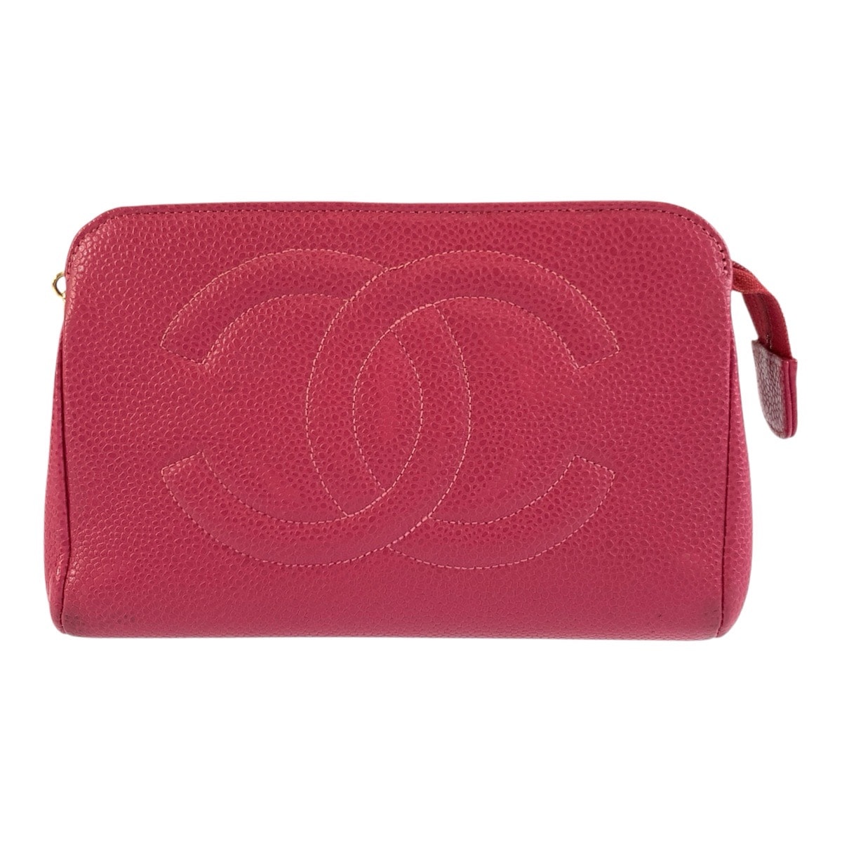 美品 CHANEL シャネル ココマーク ピンク ゴールド金具 レザー コスメポーチ 化粧ポーチ 604122 【中古】