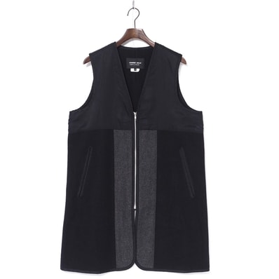■美品■COMME des GARCONS HOMME DEUX コムデギャルソンオムドゥ ベスト サイズM AD2018 異素材切替 ジップアップ ロングベスト ライナーベスト ブランド古着【中古】20240808/RA0783