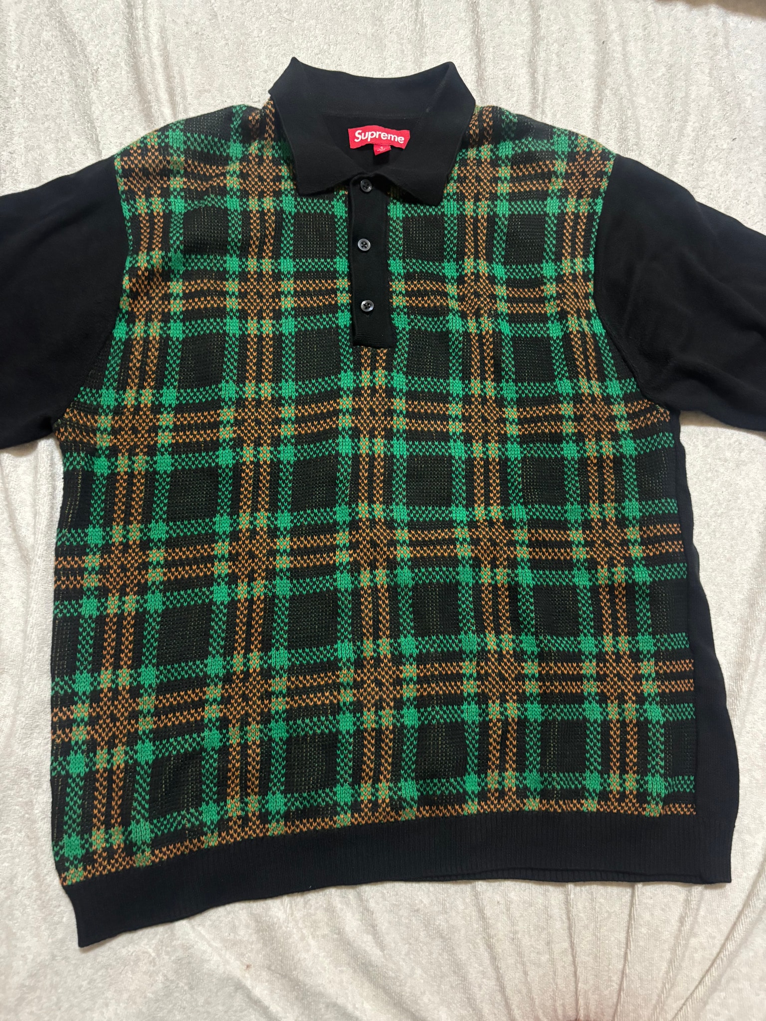 Supreme Plaid Knit S/S Polo "Black"