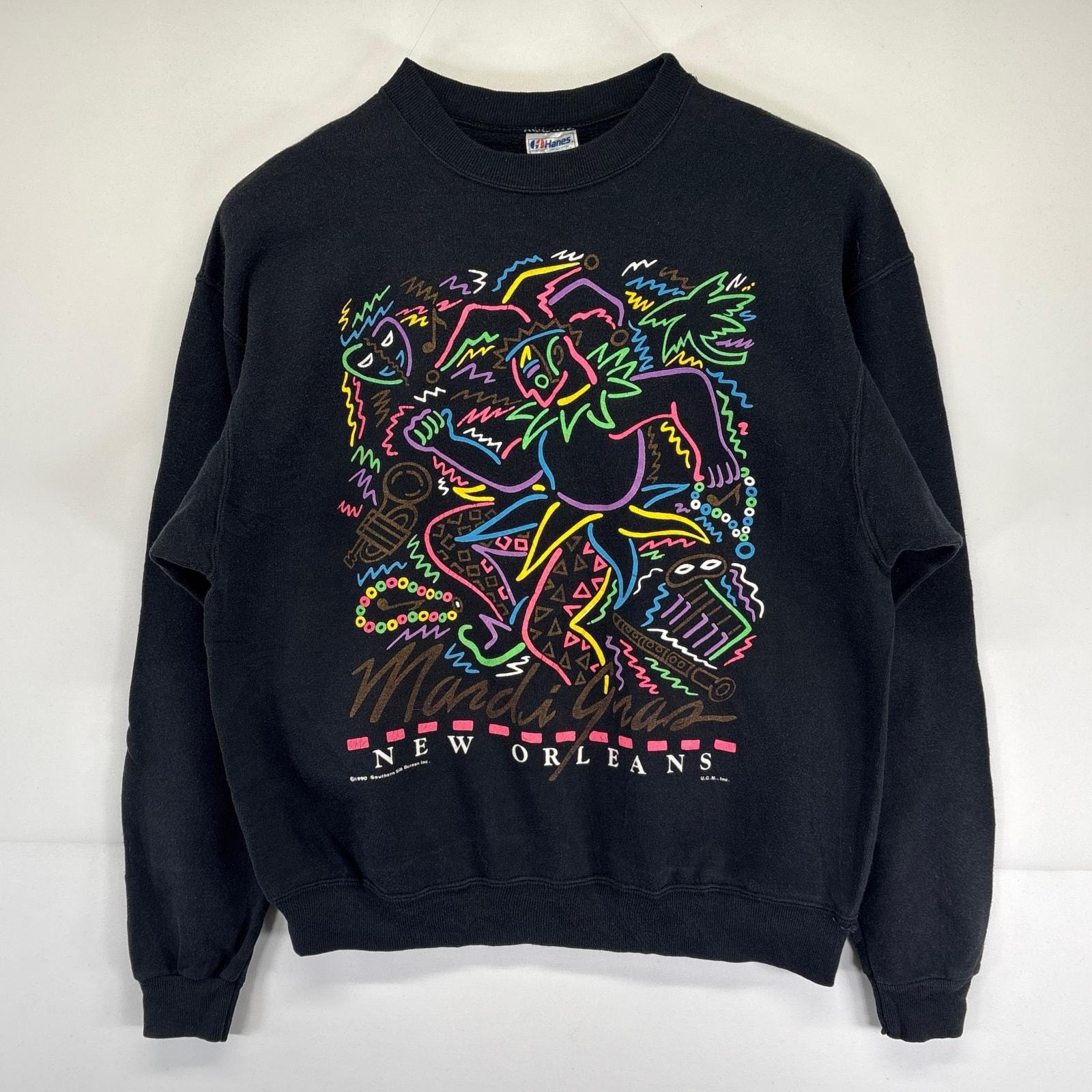 古着 90's/90年代 ヘインズ Hanes USA製 スウェット 大きいサイズ トレーナー クルーネック デザインプリント プルオーバー XL ブラック メンズ