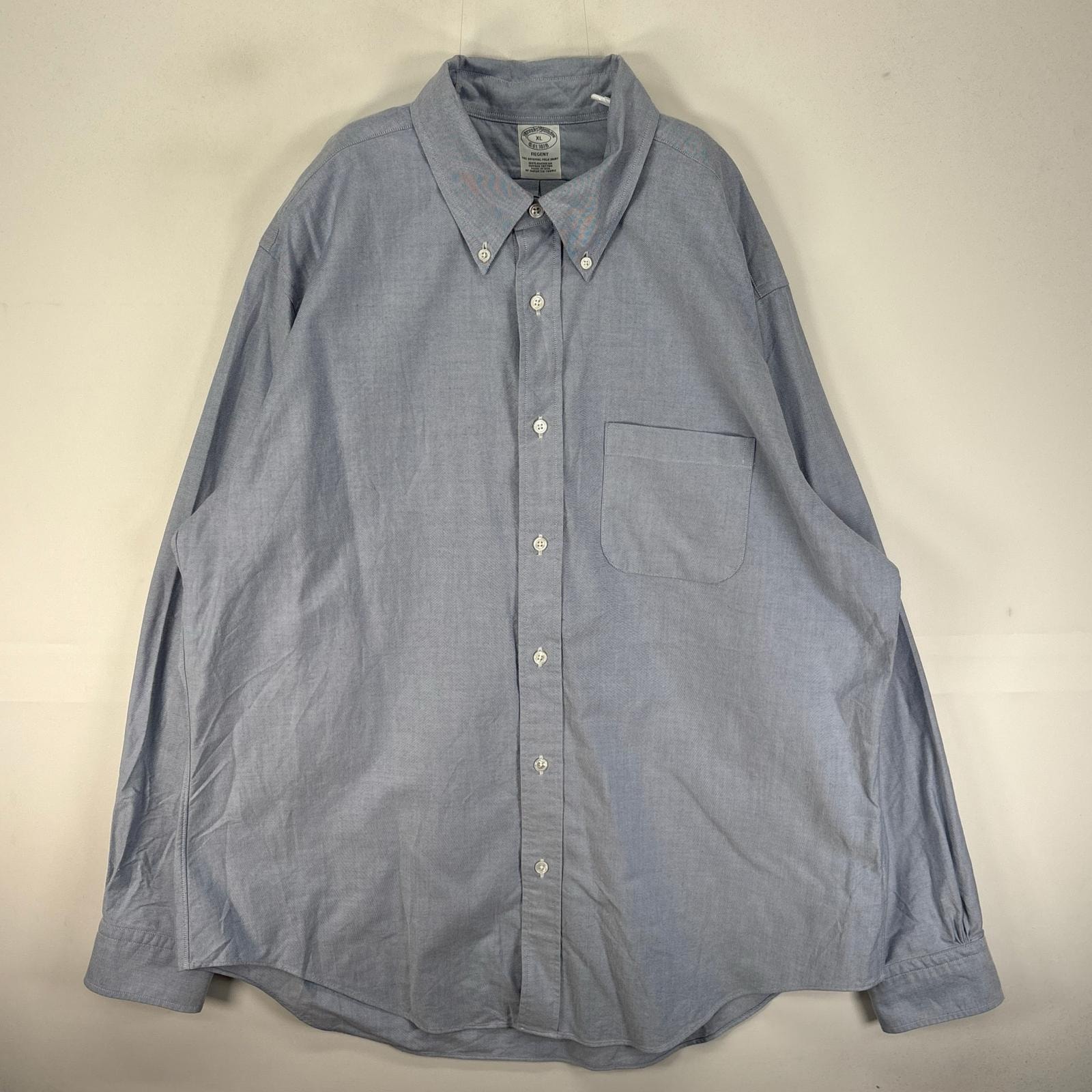 古着 ブルックスブラザーズ Brooks Brothers USA製 長袖シャツ ボタンダウン 胸ポケット XL  ブルー系 無地 メンズ