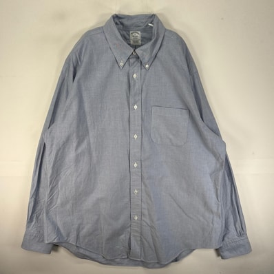 古着 ブルックスブラザーズ Brooks Brothers USA製 長袖シャツ ボタンダウン 胸ポケット XL ブルー系 無地 メンズ