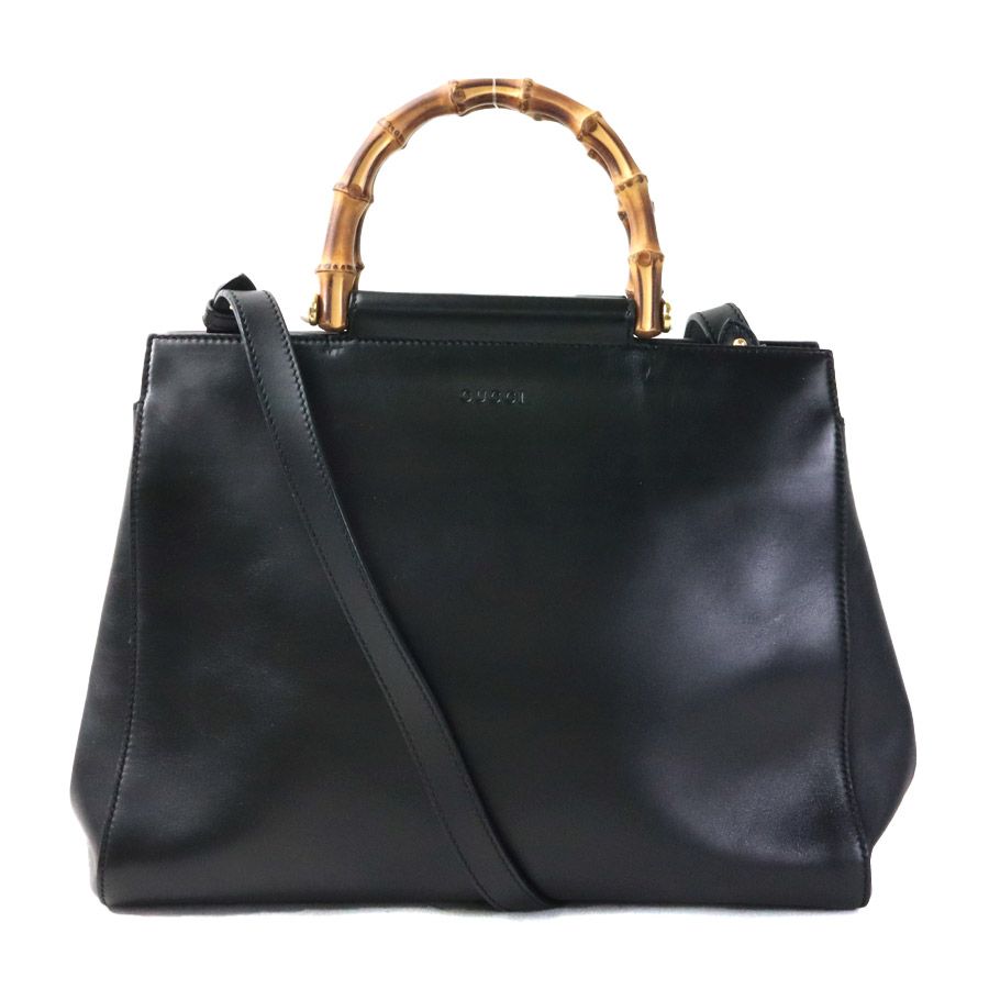 GUCCI バンブー レザー ハンドバッグ GUCCI - GUCCI バンブーレザー ハンドバッグ /黒 正規品の通販