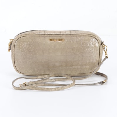 ■美品 ミュウミュウ クロコダイル エンボスショルダーバッグ レザー