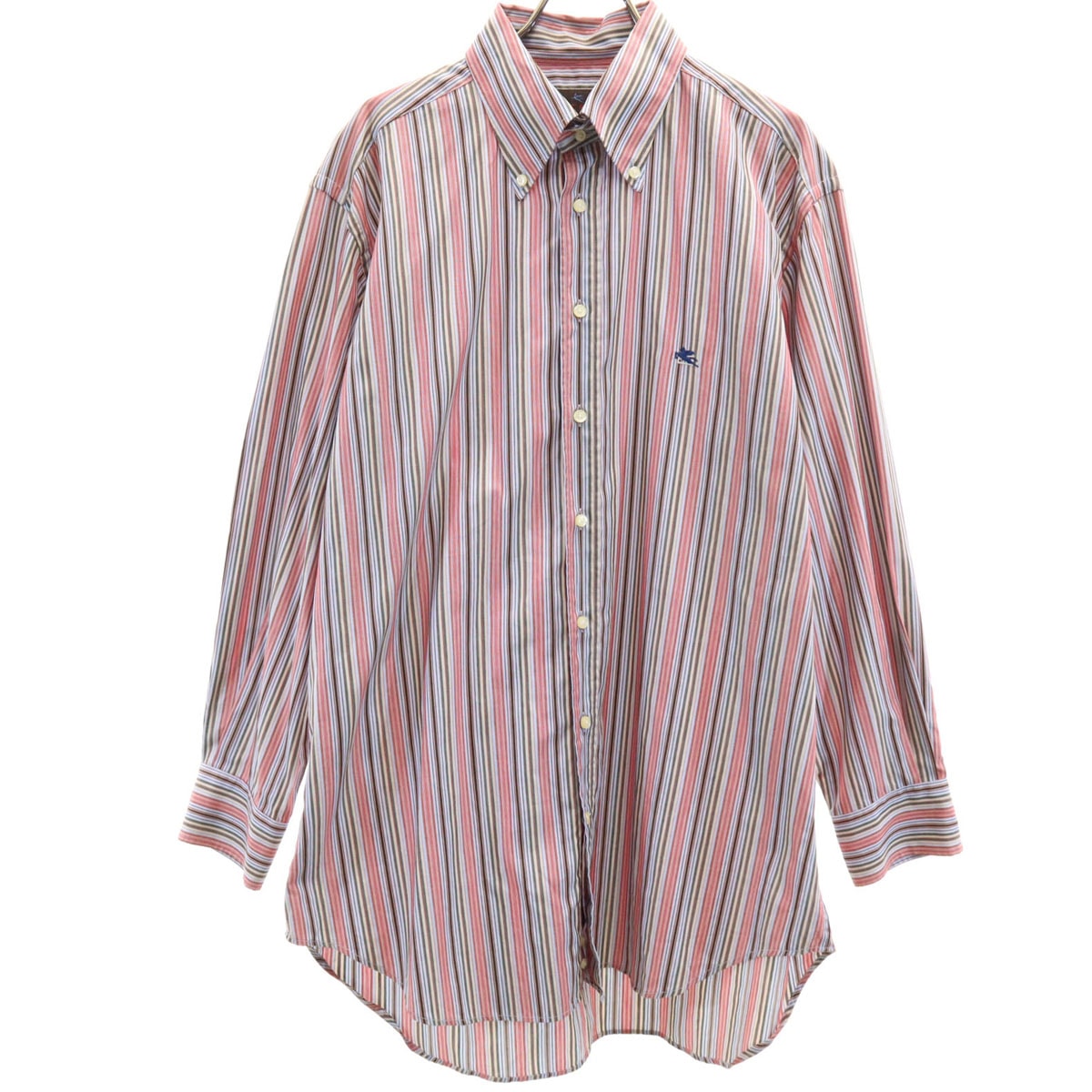 美品 ETRO エトロ イタリア製 ストライプ柄 長袖 ボタンダウンシャツ 43 マルチ