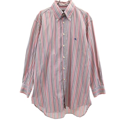 美品 ETRO エトロ イタリア製 ストライプ柄 長袖 ボタンダウンシャツ 43 マルチ