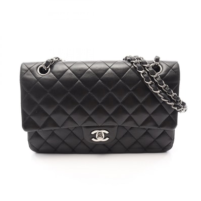シャネル CHANEL マトラッセ Wフラップ ショルダーバッグ バッグ ラムスキン(羊革) レディース ブラック系 【中古】