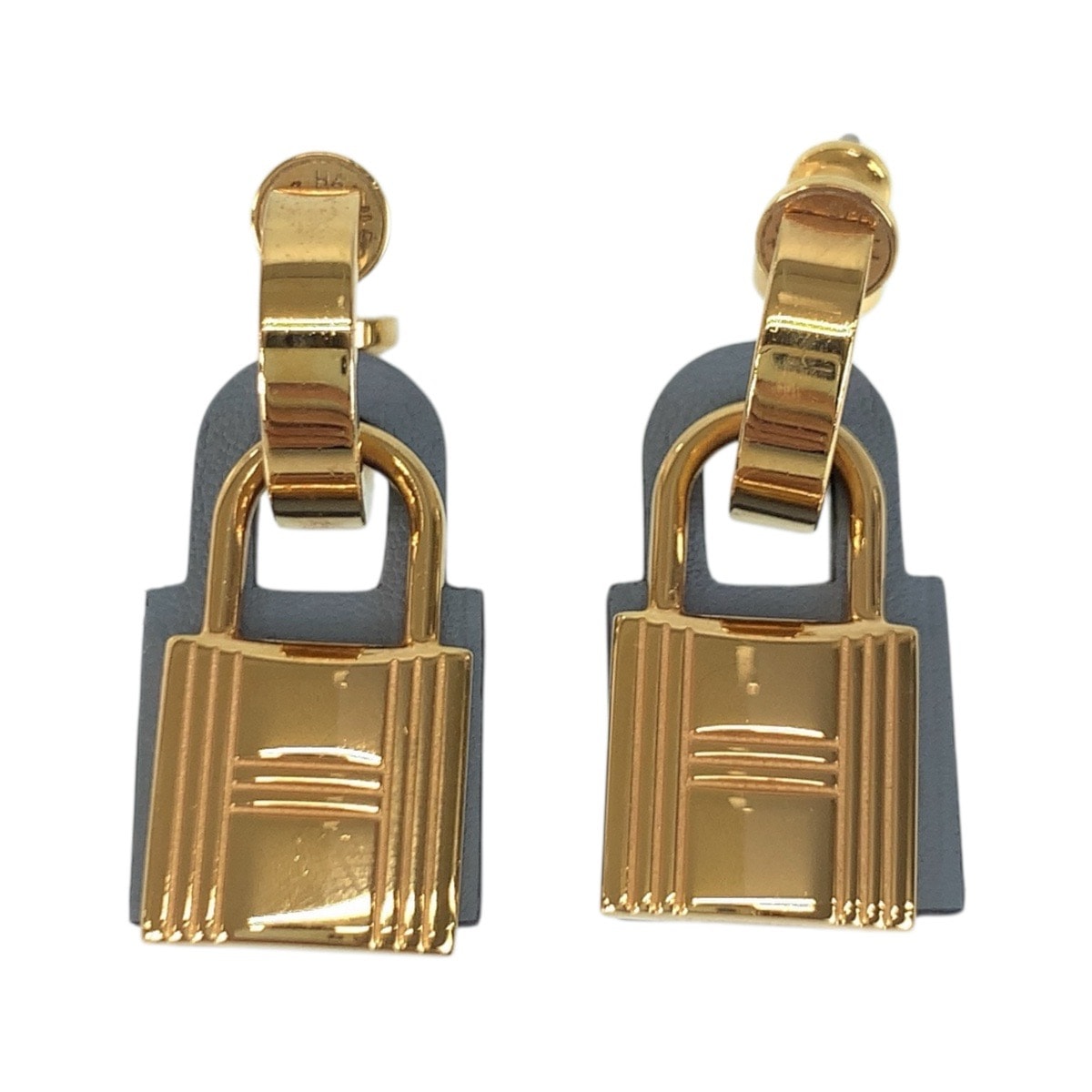 매우 아름다운 HERMES 에르메스 오케리 골드 블루 도금 가죽/귀걸이 Z 각인 506104 [중고]